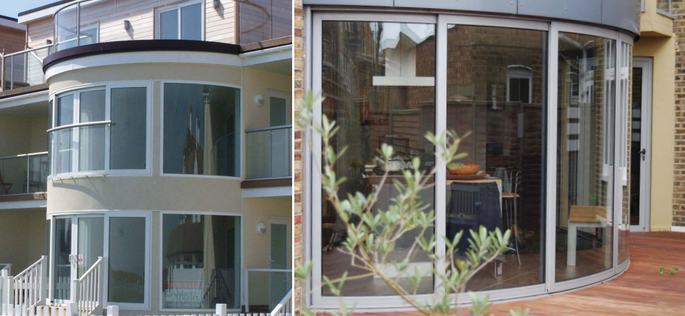 curved glass doors